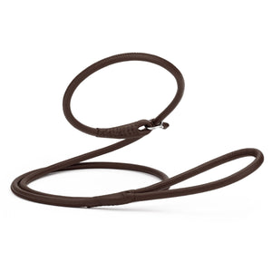 Dark brown leather slip leash for dogs with stopper, 3/8 inch wide