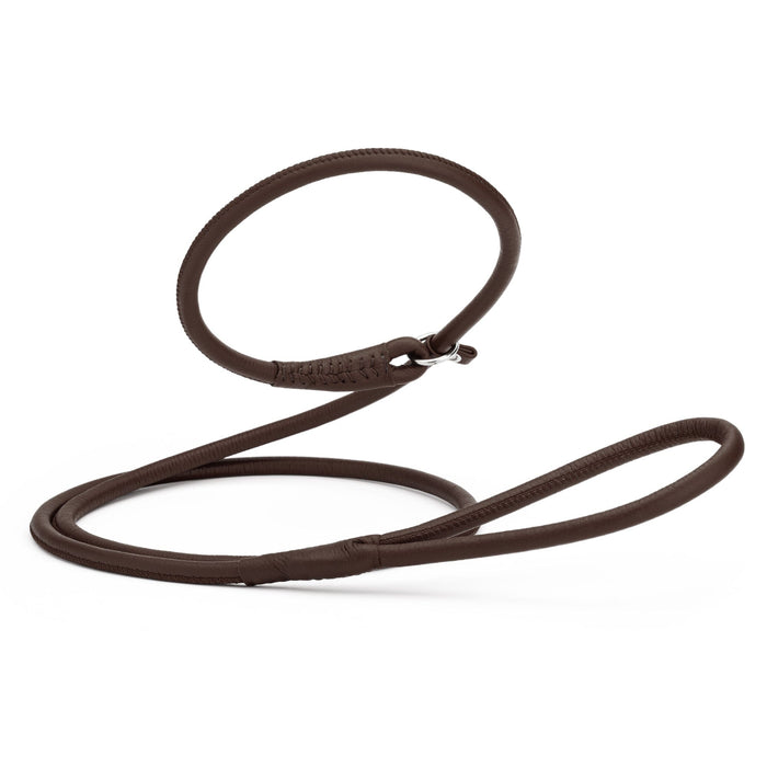 Dark brown leather slip leash for dogs with stopper, 3/8 inch wide
