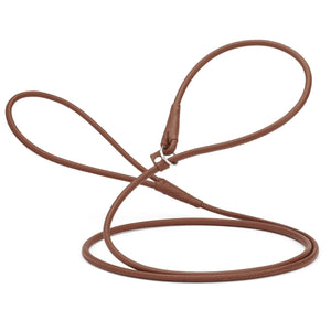Brown leather slip lead for dogs with stopper, width 1/4 inch