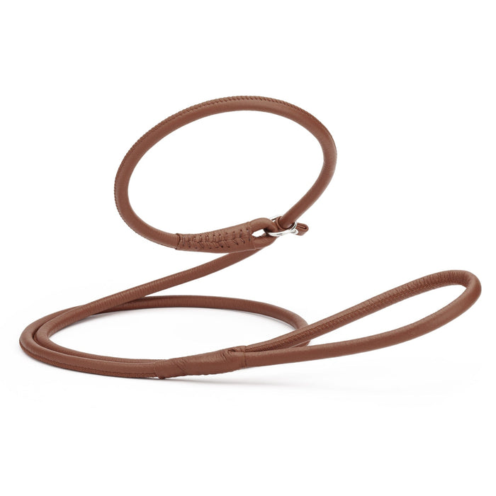 Brown leather slip leash for dogs with stopper, 3/8 inch wide
