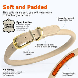 Soft Rolled Leather Dog Collar with Brass Hardware