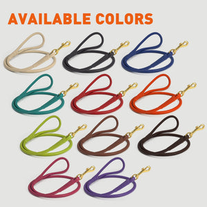 Round leather dog leads with brass clasp are available in 11 colors