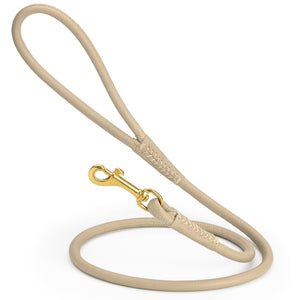 Beige rolled leather dog lead with brass clip, 3/8 inch wide