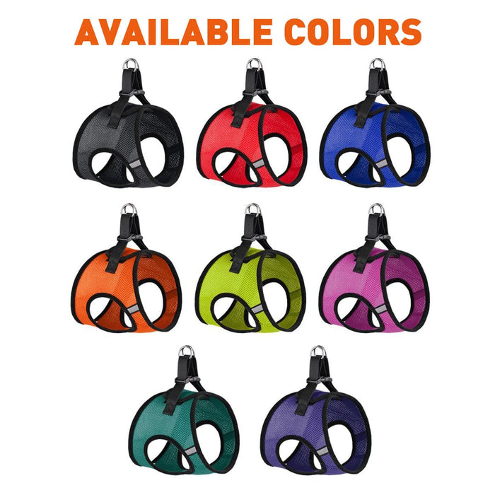 Mesh nylon harnesses for dogs with quick release buckle fastener, 8 colors available