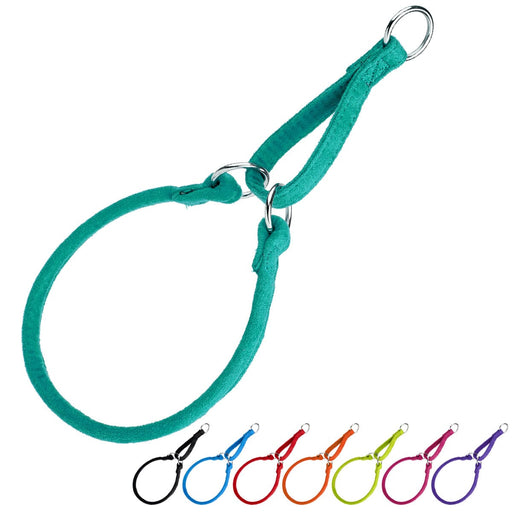 Microfiber martingale collar for dogs with metal rings, round design, 8 color options