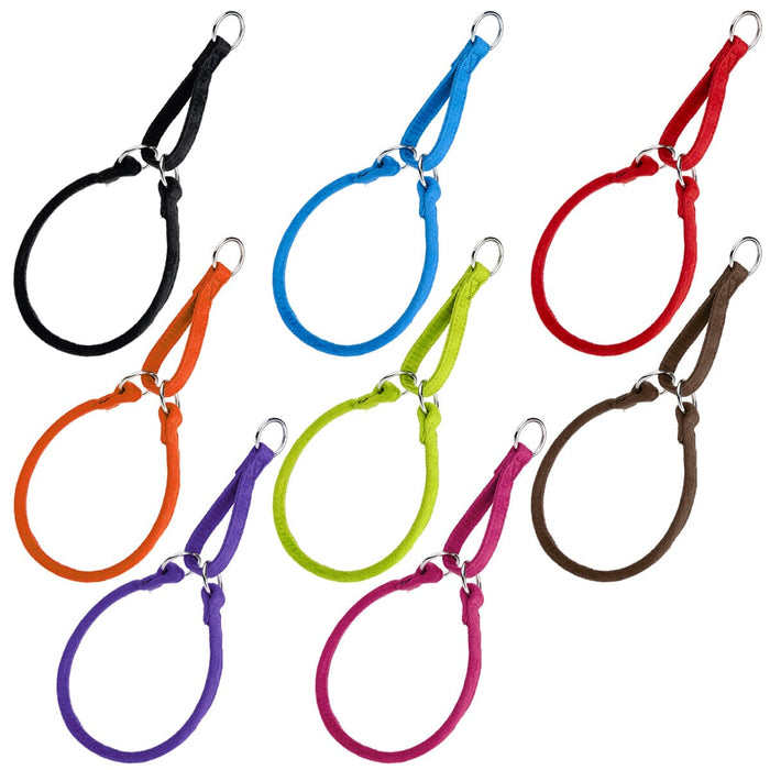 Fabric martingale collar for dogs with metal rings, round design, 8 color options
