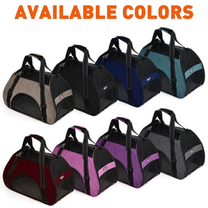 Airline approved dog and cat carrier bag with mesh and removable floor, 2 sizes, 8 colors available