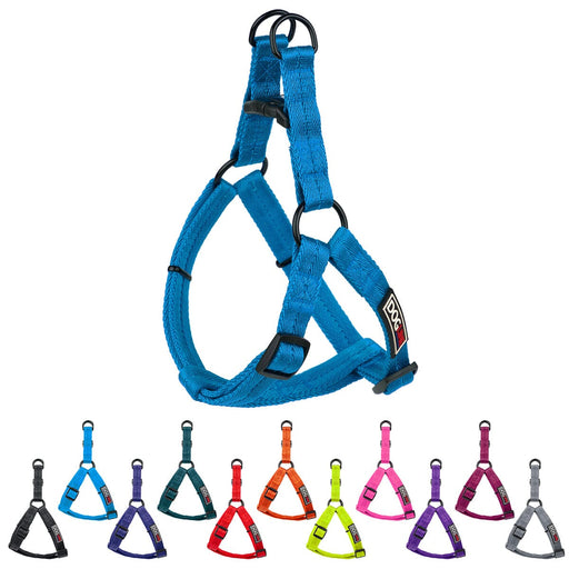 Nylon harness for dogs with quick release buckle and metal rings, flat step-in design, 11 color options