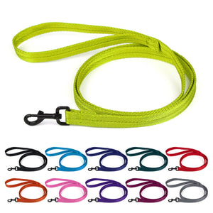Nylon leash for dogs with black swivel clip, basic flat design, lime green and 10 other color options