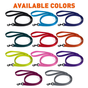 Flat nylon leashes for dogs with black snap hook, 11 colors available