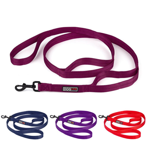 Nylon multi-handle dog leashes with black clip, berry, navy, purple, red and 7 other color options