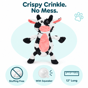 12" Cow Crinkle Flat Dog Toy