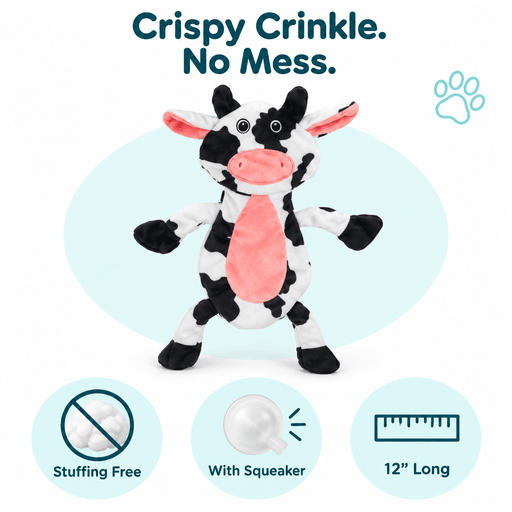 12" Cow Crinkle Flat Dog Toy