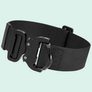Black Biothane dog collar with tactical Cobra buckle, adjustable length, 1.75 inches width