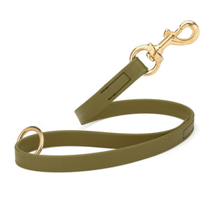 Olive Drab Green Biothane traffic leash for dogs with brass hardware, 20 inches long