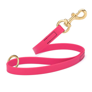 Passionfruit Pink Biothane traffic leash for dogs with brass hardware, 20 inches long