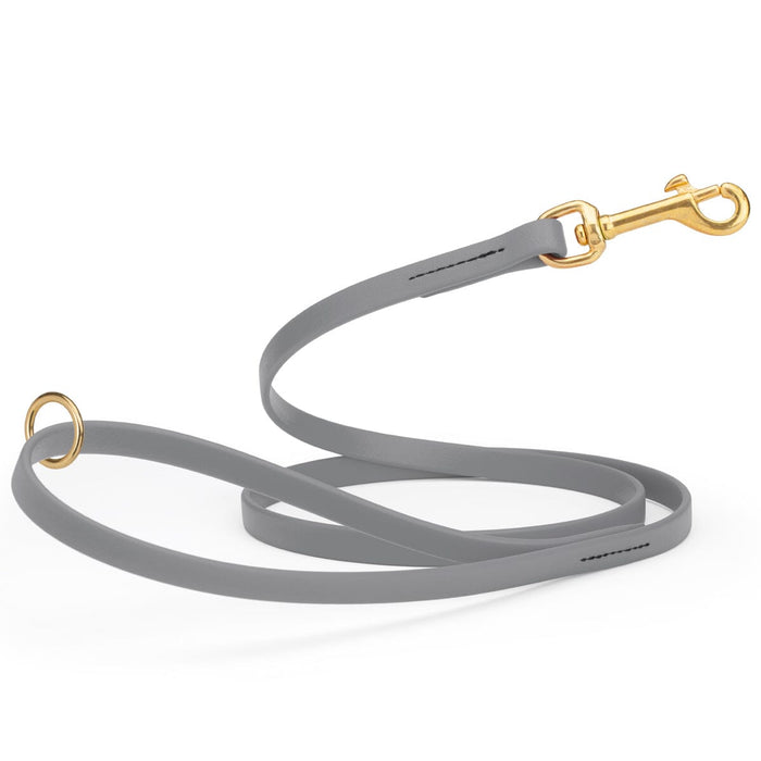 Battleship Gray dog leash made from waterproof Biothane, brass hardware, 1/2 inch wide 