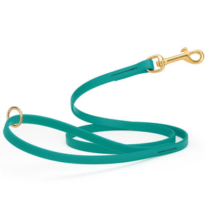 Blue Aqua dog leash made from waterproof Biothane, brass hardware, 1/2 inch wide 