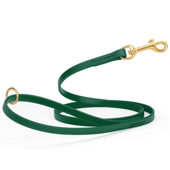 Hunter Green dog leash made from waterproof Biothane, brass hardware, 1/2 inch wide 