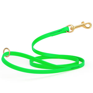 Tropical Green dog leash made from waterproof Biothane, brass hardware, 1/2 inch wide 