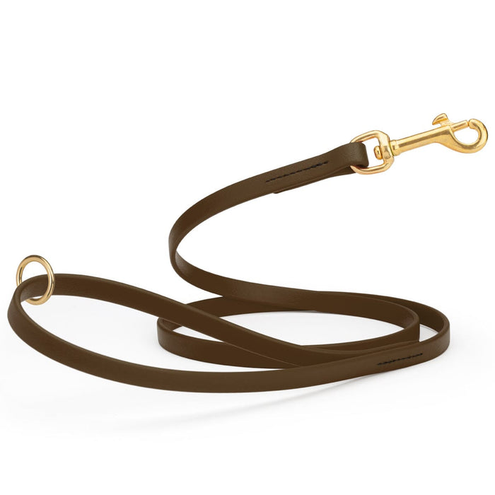 Dark Chocolate Brown dog leash made from waterproof Biothane, brass hardware, 1/2 inch wide 