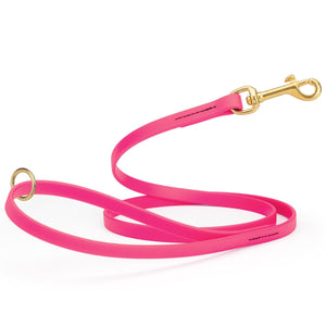 Passionfruit Pink dog leash made from waterproof Biothane, brass hardware, 1/2 inch wide 