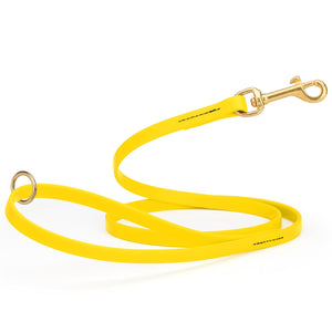 Lemon Yellow dog leash made from waterproof Biothane, brass hardware, 1/2 inch wide 