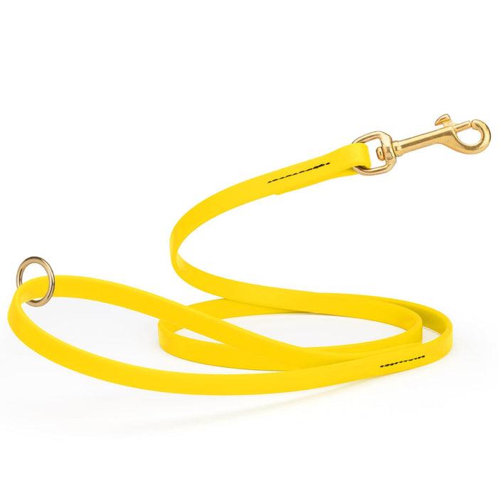 Lemon Yellow dog leash made from waterproof Biothane, brass hardware, 1/2 inch wide 