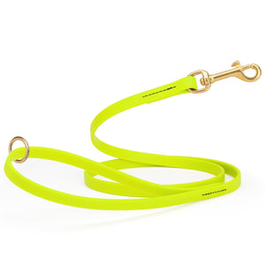 Safety Yellow dog leash made from waterproof Biothane, brass hardware, 1/2 inch wide 