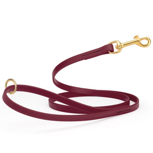 Merlot Burgundy dog leash made from waterproof Biothane, brass hardware, 1/2 inch wide 