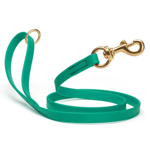 Waterproof Teal dog leash with brass hardware, 5/8 or 3/4 inch wide, made from Biothane