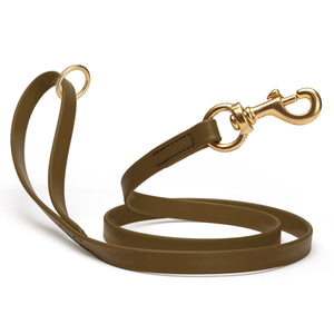 Waterproof Coyote Brown dog leash with brass hardware, 5/8 or 3/4 inch wide, made from Biothane