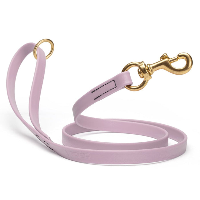 Waterproof Pastel Purple dog leash with brass hardware, 5/8 or 3/4 inch wide, made from Biothane