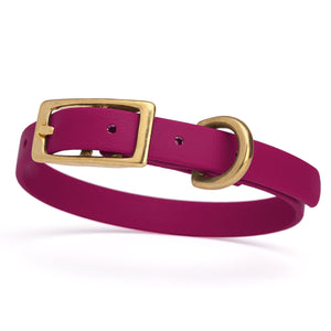 Magenta Pink Biothane dog collar for small dogs with brass buckle and D-ring, 1/2 inch wide