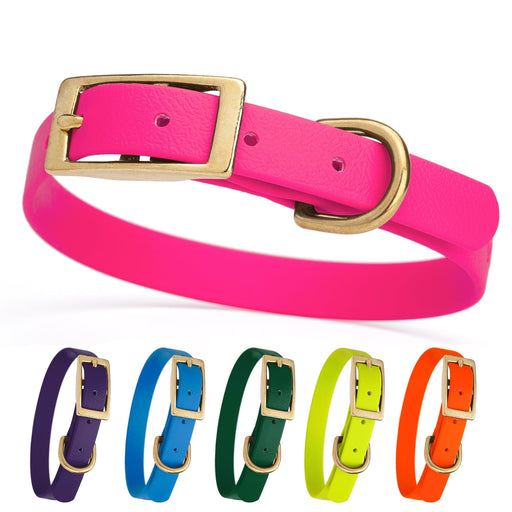 Biothane collar for dogs with brass hardware, size Small, Pink, Purple, Blue, Green, Yellow, Orange and 20 other color options