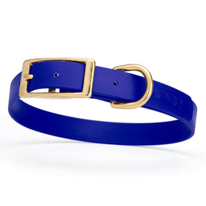 Waterproof Biothane dog collar for medium dogs with brass hardware, 3/4 inch wide, Blueberry