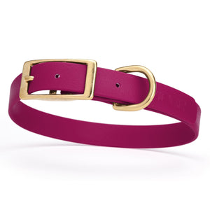 Waterproof Biothane dog collar for medium dogs with brass hardware, 3/4 inch wide, Mgenta Pink