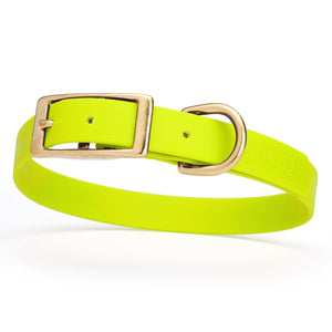 Waterproof Biothane dog collar for medium dogs with brass hardware, 3/4 inch wide, Safety Yellow