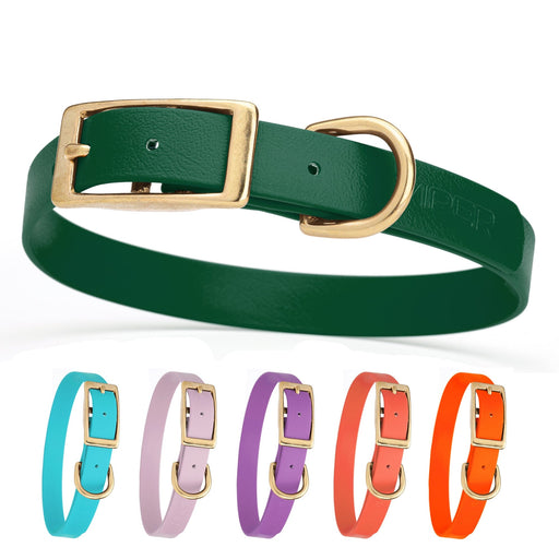 Waterproof Biothane collar for dogs with brass hardware, size Medium; Hunter Green, Sky Blue, Pastel Purple, Amethyst, Coral, Orange and 20 other color options