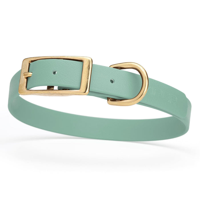 Biothane dog collar with brass buckle and D-ring, waterproof, fits medium dogs, width 3/4 inch, Sage Green 