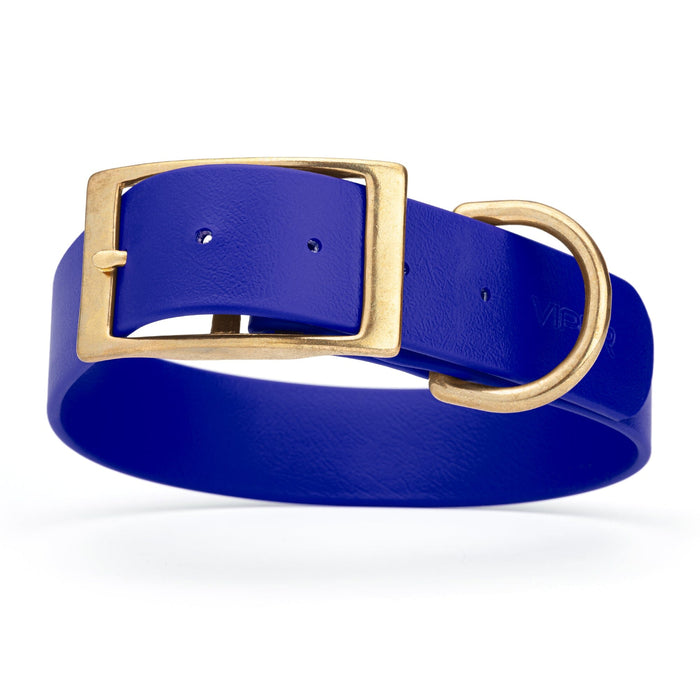 Waterproof dog collar for giant breeds, brass hardware, 1.5 inches wide, made from Biothane, Blueberry