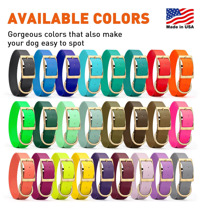 Waterproof collars for large dogs with brass hardware, made from Biothane, size XXL, 26 colors available