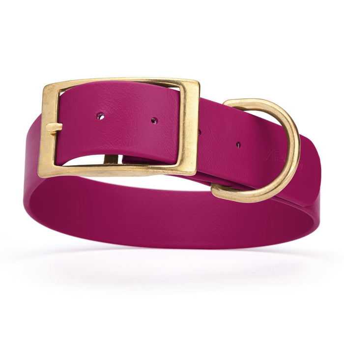 Magenta Pink dog collar with brass buckle and D-ring, made from waterproof Biothane, 1.5-inch wide, fits large and giant dogs