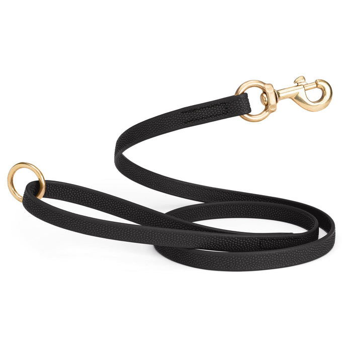 5 ft Black Biothane dog leash with super grip pebbled coating and brass hardware