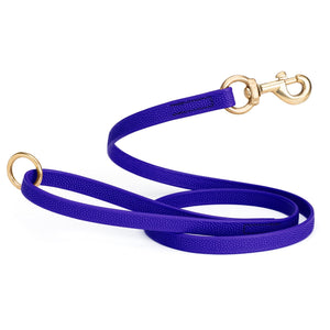 5 ft Blueberry Biothane dog leash with super grip pebbled coating and brass hardware