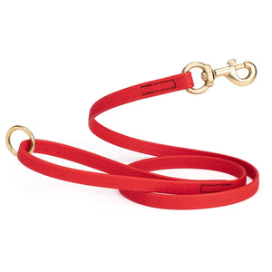 5 ft Cherry Red Biothane dog leash with super grip pebbled coating and brass hardware