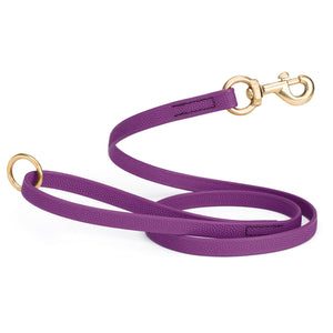 5 ft Grape Purple Biothane dog leash with super grip pebbled coating and brass hardware