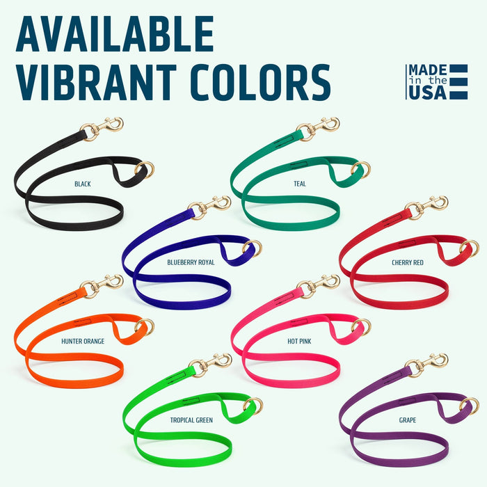 Pebble Biothane leashes for dogs with brass swivel clip and O-ring are available in 8 colors