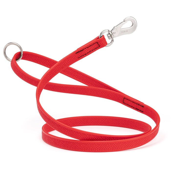 Cherry Red Biothane dog leash with pebble textured coating, Sprenger hook and O-ring, long line 10ft, 15ft, 20ft, or 33ft