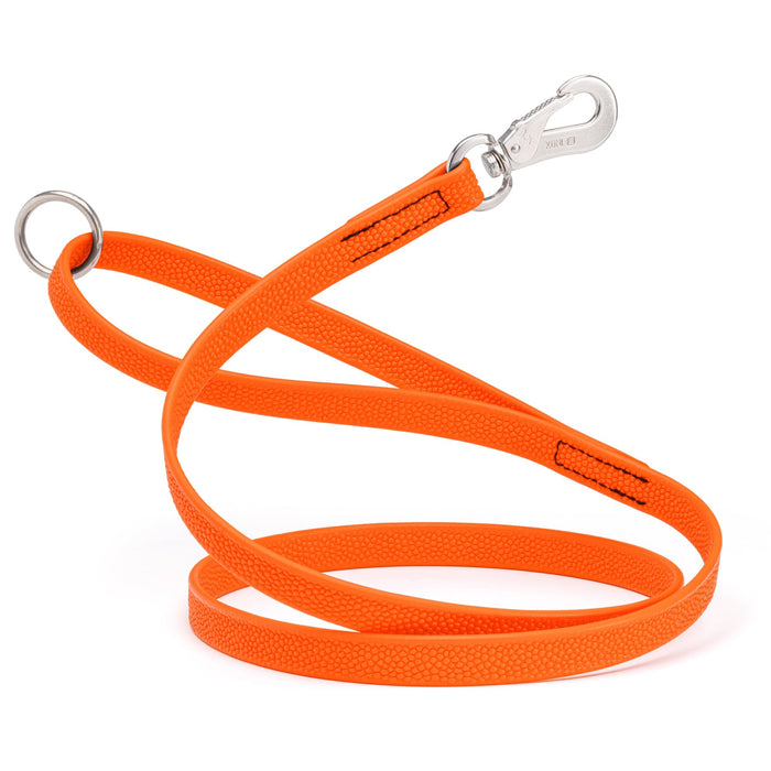 Hunter Orange Biothane dog leash with pebble textured coating, Sprenger hook and O-ring, long line 10ft, 15ft, 20ft, or 33ft